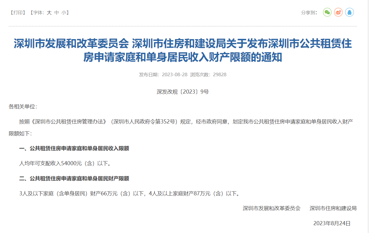 深圳公租房“收入线”划定：人均年可支配收入超5.4万元，不能申请公租房